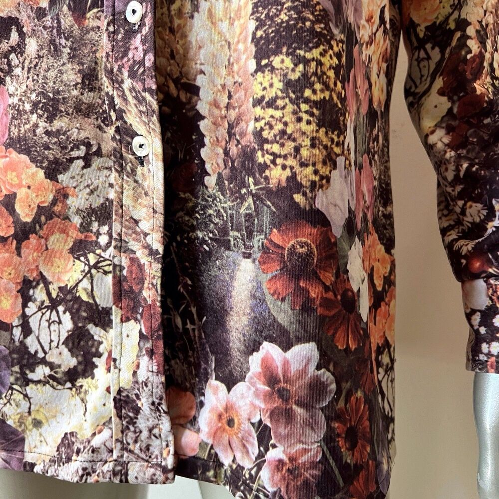 Vintage Floral Photo Print Blouse Shirt Large Button Up Top Autumn Boho 70s - Picture 8 of 13